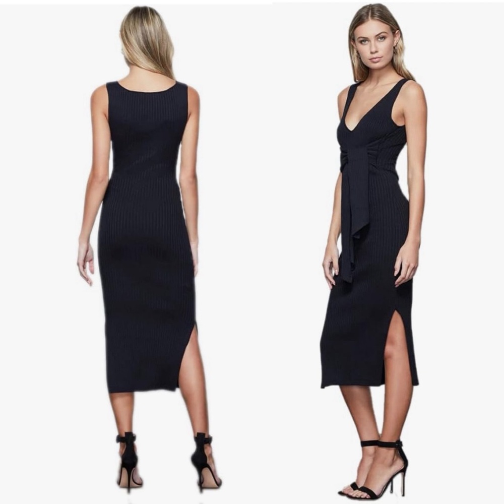 Good American Belted Body Midi‎ Dress in Black Size 3 - Large